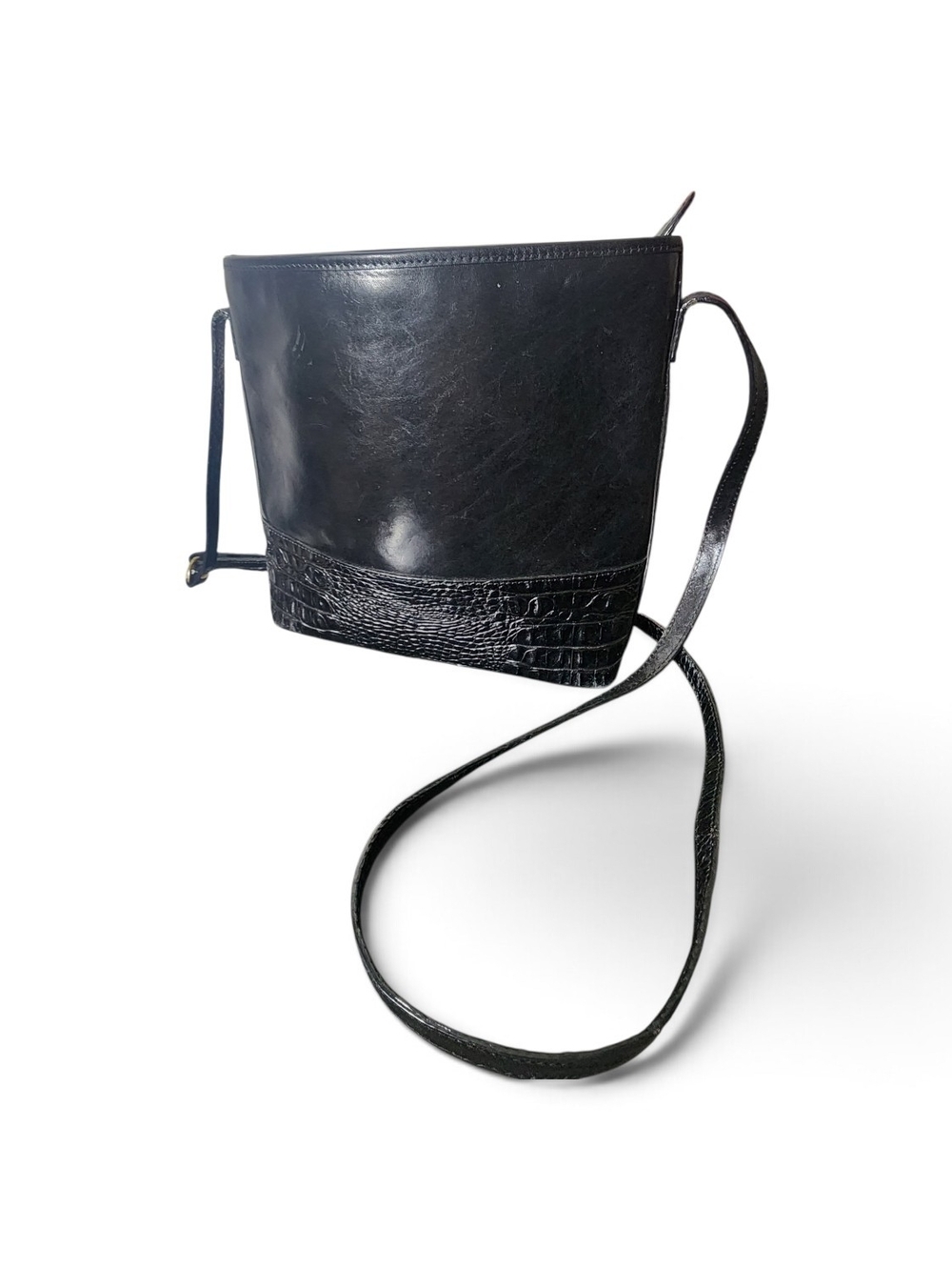 Dooney & Bourke Black Leather Crossbody with Croc-Embossed Trim